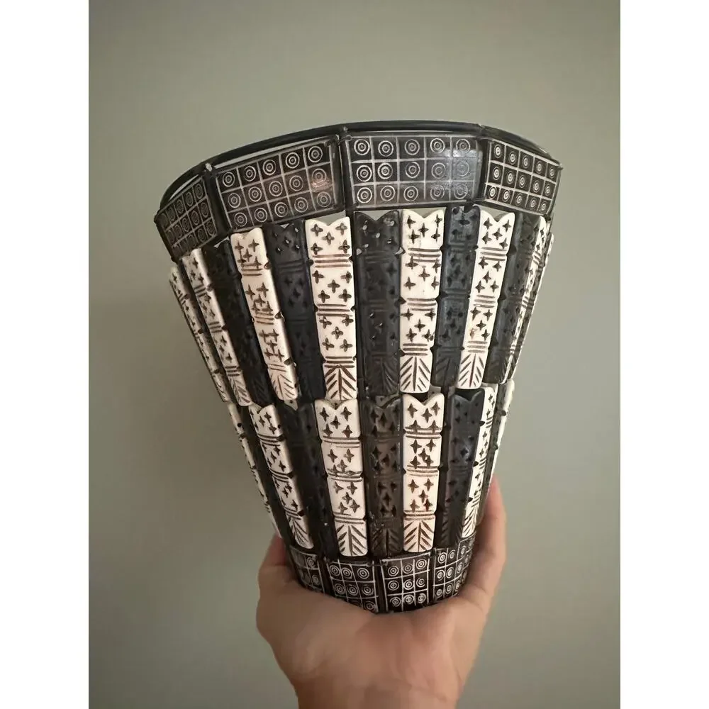 Vintage Carved Bone Clip bovine Tile Lamp Shade 8x3x8”brown cream off white